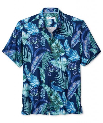 Men's Summer Street Fronds Silk Shirt Blue $69.52 Shirts