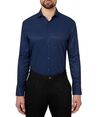 Men's Slim-Fit Non-Iron Performance Stretch Dot-Print Dress Shirt Blue $21.89 Dress Shirts