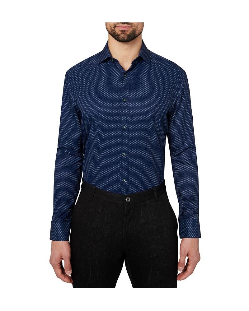 Men's Slim-Fit Non-Iron Performance Stretch Dot-Print Dress Shirt Blue $21.89 Dress Shirts