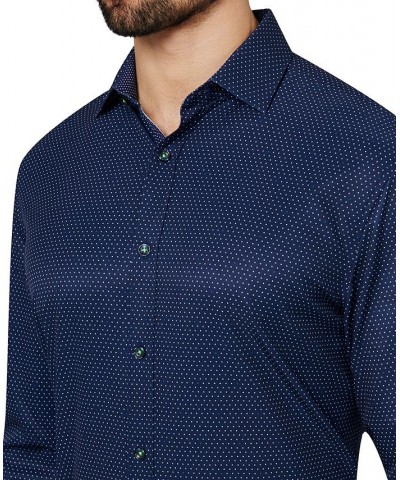 Men's Slim-Fit Non-Iron Performance Stretch Dot-Print Dress Shirt Blue $21.89 Dress Shirts