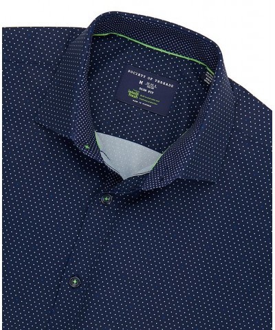 Men's Slim-Fit Non-Iron Performance Stretch Dot-Print Dress Shirt Blue $21.89 Dress Shirts