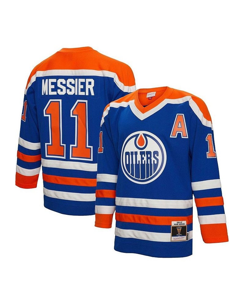 Men's Mark Messier Royal Edmonton Oilers 1986 Blue Line Player Jersey $67.20 Jersey