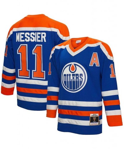 Men's Mark Messier Royal Edmonton Oilers 1986 Blue Line Player Jersey $67.20 Jersey