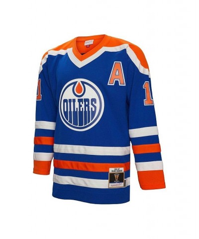 Men's Mark Messier Royal Edmonton Oilers 1986 Blue Line Player Jersey $67.20 Jersey