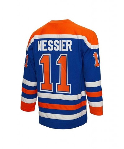 Men's Mark Messier Royal Edmonton Oilers 1986 Blue Line Player Jersey $67.20 Jersey